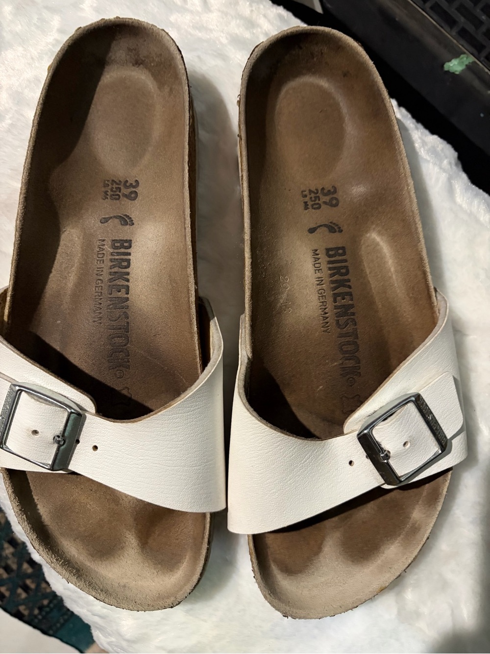 Birkenstock White Leather Single-Buckle Madrid Slides